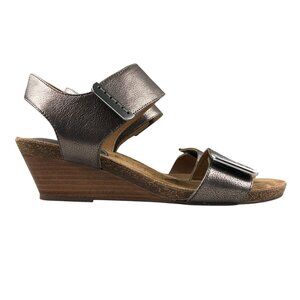 Sofft Women's Size 9W WIDE Verdi Wedge Pewter Leather Ankle Strap Sandals